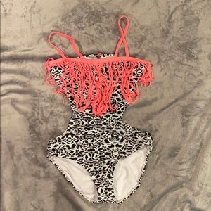 Girls stylish one piece bathing suit.